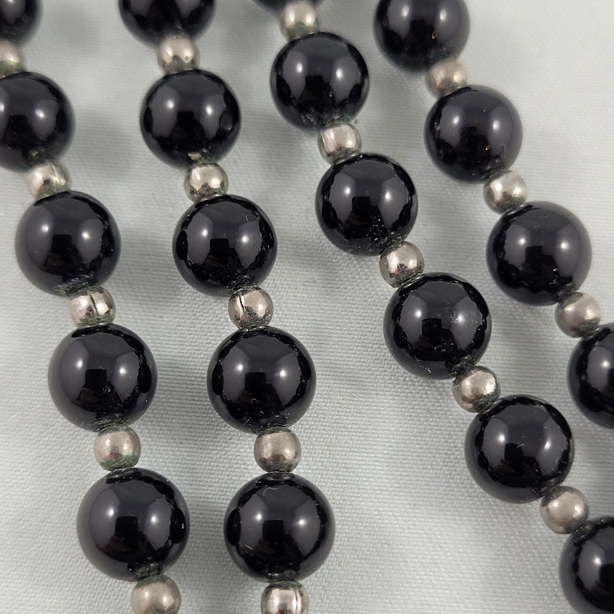 Genuine Black Onyx Stone Sterling Silver Spacer Bead Infinity Necklace Details
