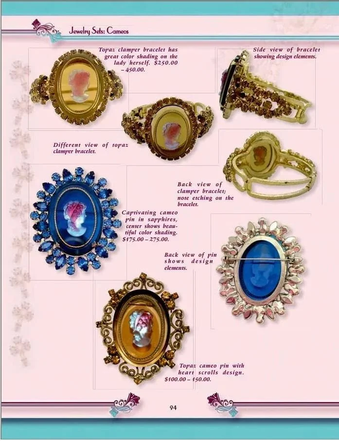 Celebrity NY DeLizza and Elster Frosted Glass Iridescent Cameo Topaz Gold Brooch Pendant - REFERENCE.JPG