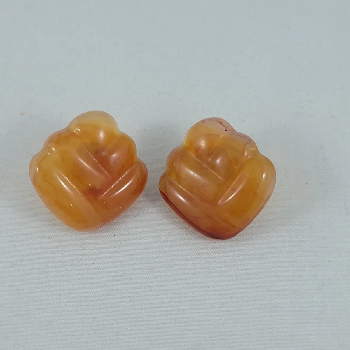 Fakelite Apple Juice Swirl Simulated Carved Amber Resin Moulded Plastic 1 Inch Pierced Earrings