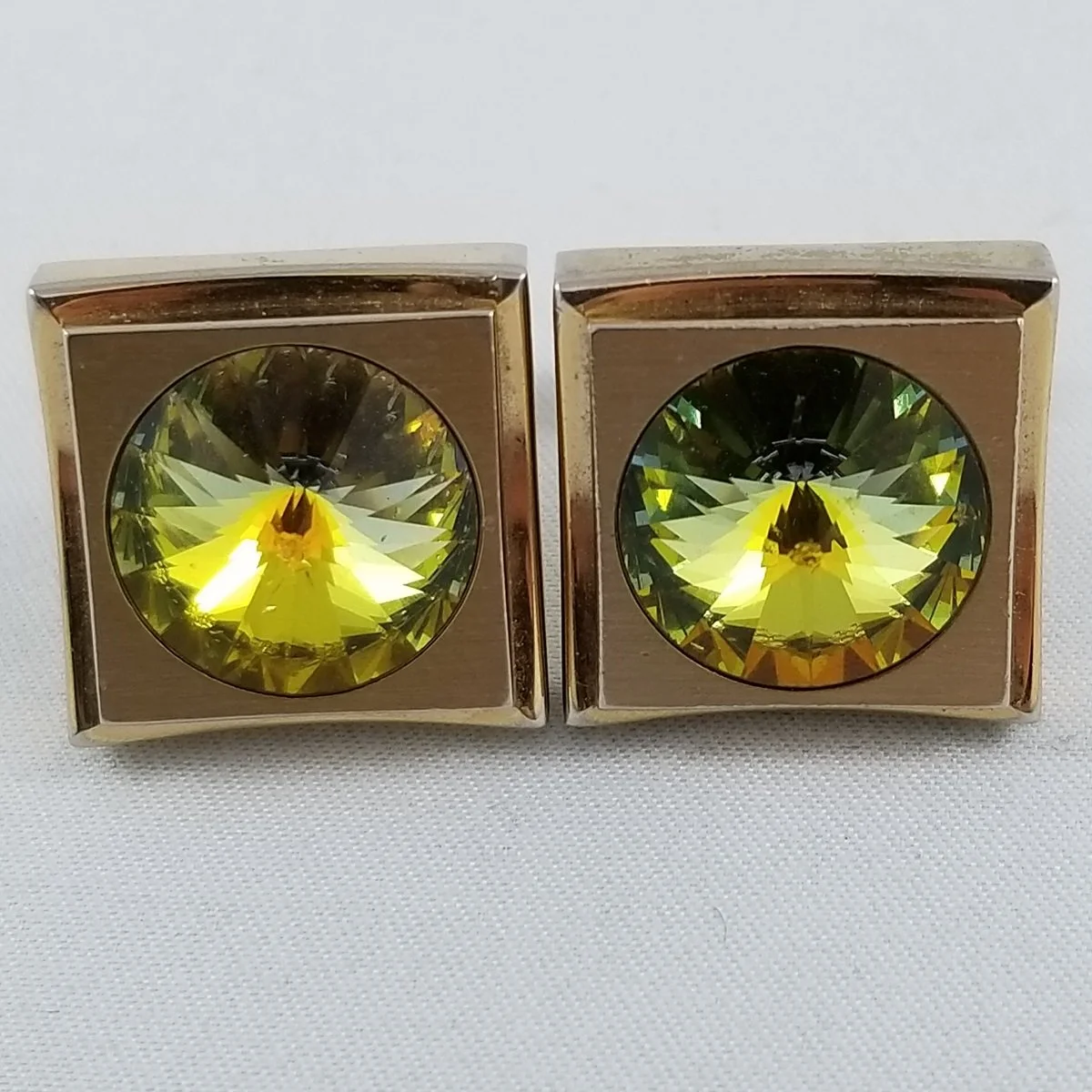 Modernist Olivine Watermelon Rivoli Austrian Crystal Square Cufflinks -7.jpg