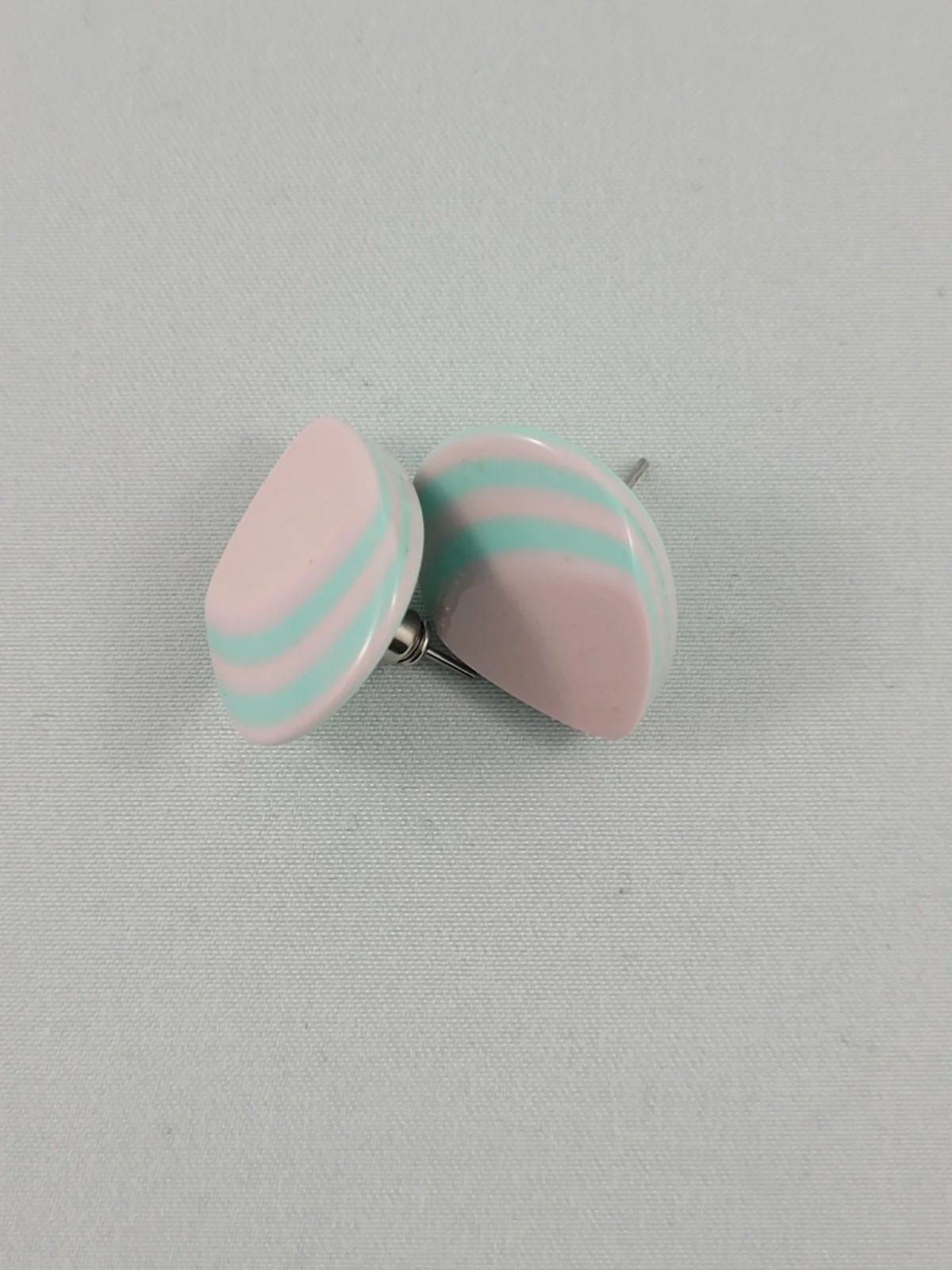 Lea Stein Paris Attributed Cotton Candy Mint Laminated Rhodoid Tapered Teardrop Pierced Earrings -1.jpg