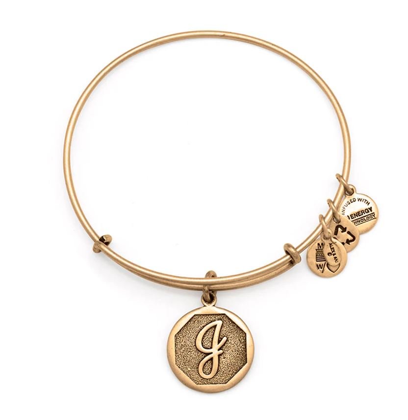 Alex and Ani 2016 Initial Letter J Charm Bangle Bracelet Rafaelian Gold Finish