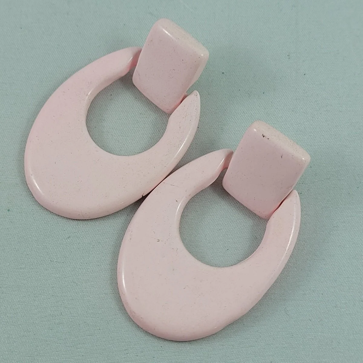 THREE PAIRS - 1980s Mod Cotton Candy Pink Door Knocker Round Faded Stripe 3D Crescent Lucite Pierced Earrings -9.jpg