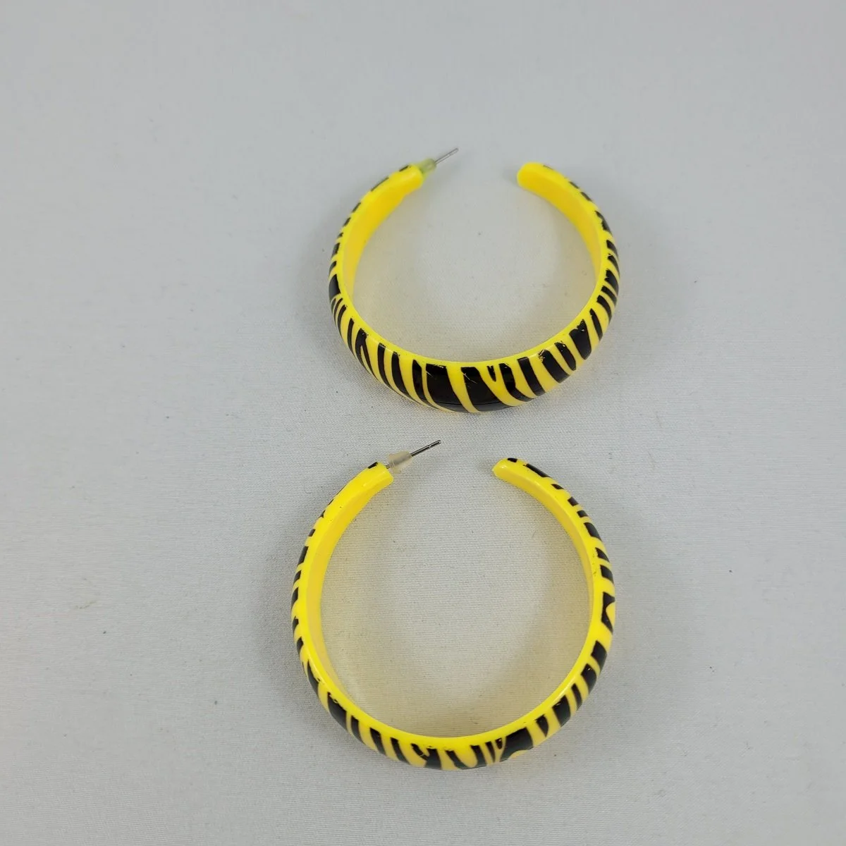 Zebra Print Striped Yellow Plastic Open 2 Inch Hoop Pierced Earrings.jpg
