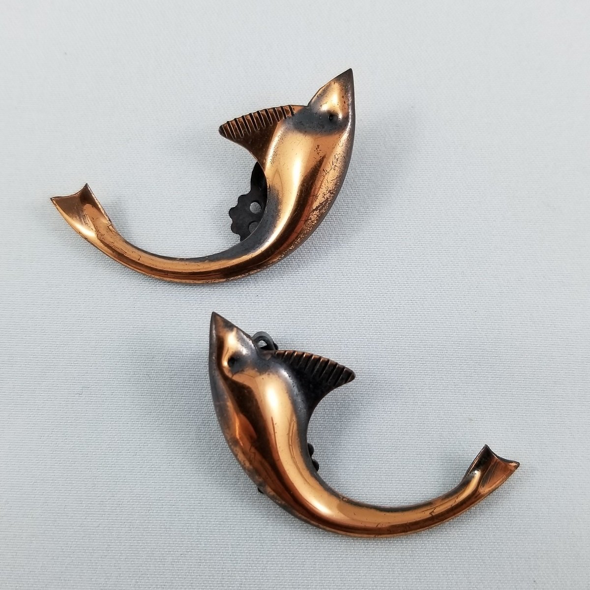 Mid Century Modern Copper Fish Clip-on Earrings -1.jpg