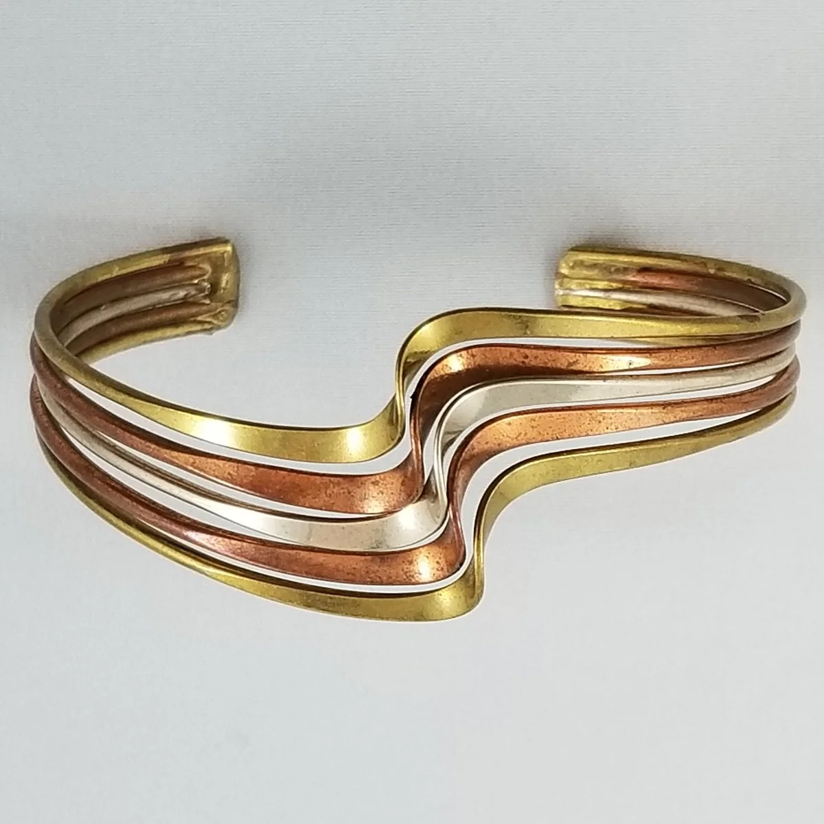 Metales Casados Modernist 1970's Mixed Metal Altered Wavelength Cuff Bracelet -4.jpg