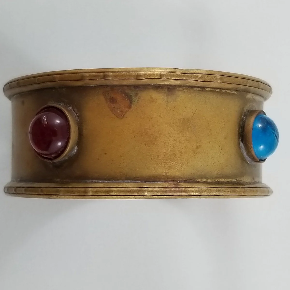 Modernist Rafael Alfandary Style 1970's Brutalist Brass & Jeweled Glass Bracelet Bangle -8.jpg
