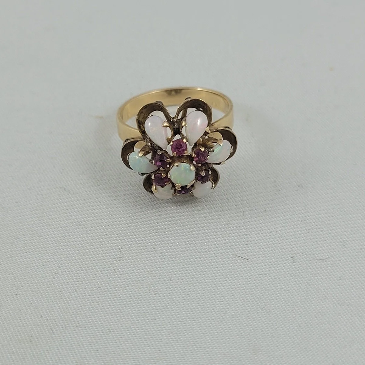 Thai Princess Harem Opal Ruby Cluster 10K Yellow Gold Flower Cocktail Ring Size 7 -2 (Copy)