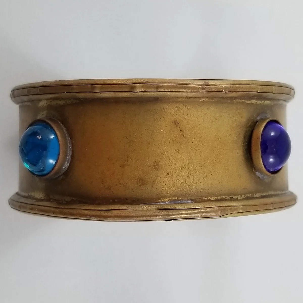 Modernist Rafael Alfandary Style 1970's Brutalist Brass & Jeweled Glass Bracelet Bangle -7.jpg