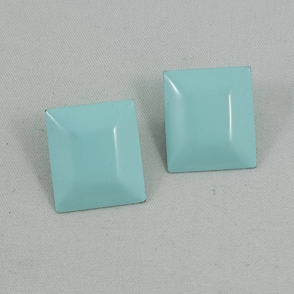 Seafoam Green Enameled Metal Raised Rectangle Geometric 20mm Pierced Earrings.jpg