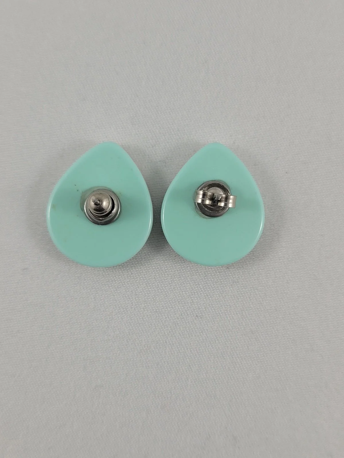 Lea Stein Paris Attributed Cotton Candy Mint Laminated Rhodoid Tapered Teardrop Pierced Earrings -5.jpg