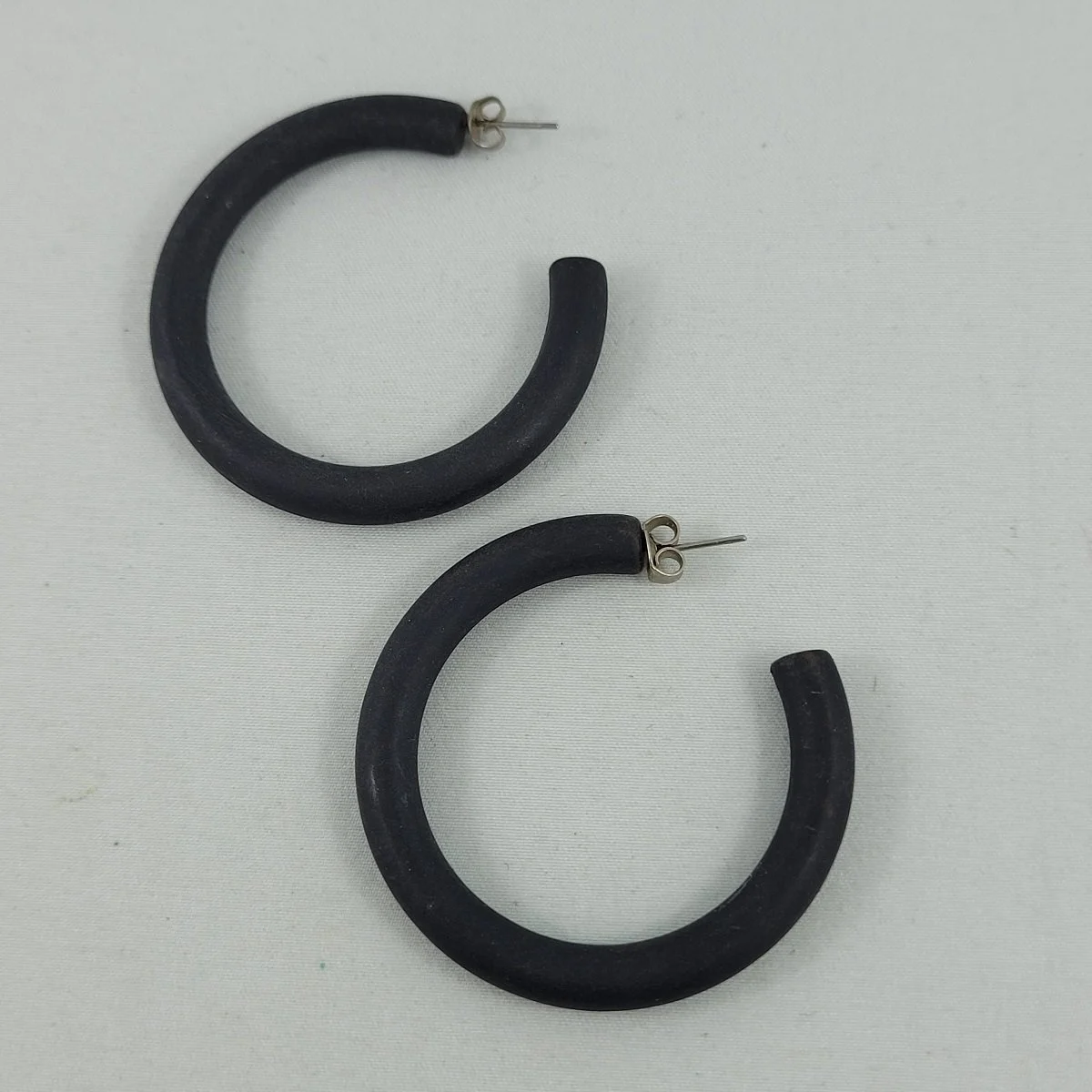 Matte Charcoal Black 5mm Tube 1.875 Inch Open Hoop Pierced Earrings -1.jpg
