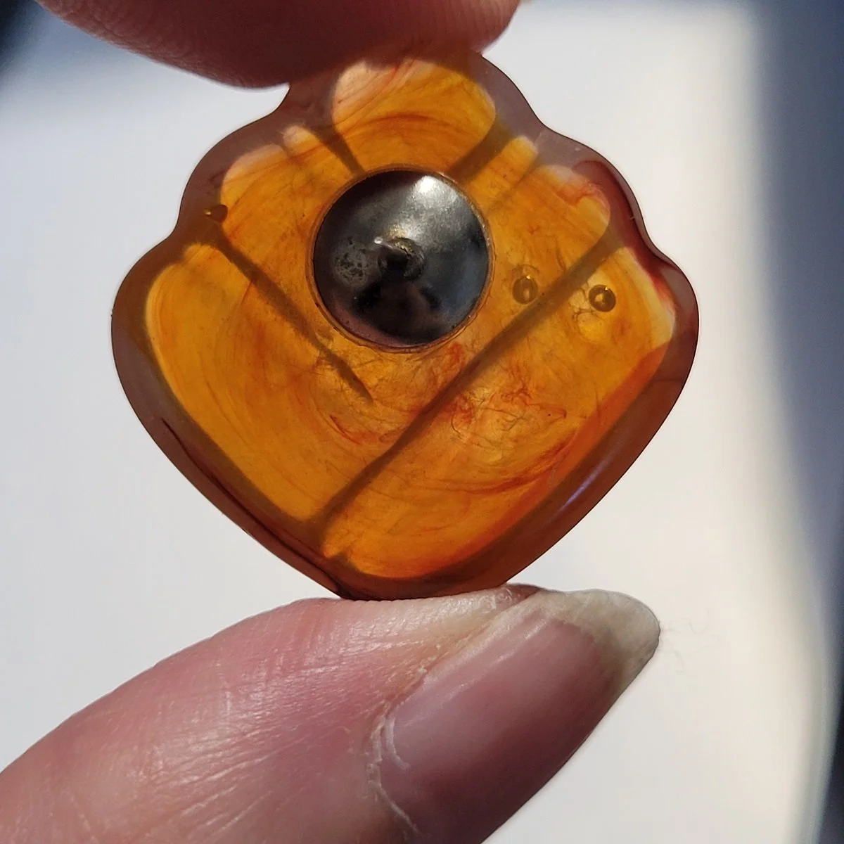 G Convert SA Oyonnax French Translucent Honey Amber Swirl Cushion Ribbon Rhodoid Pierced Earrings -8.jpg (Copy)