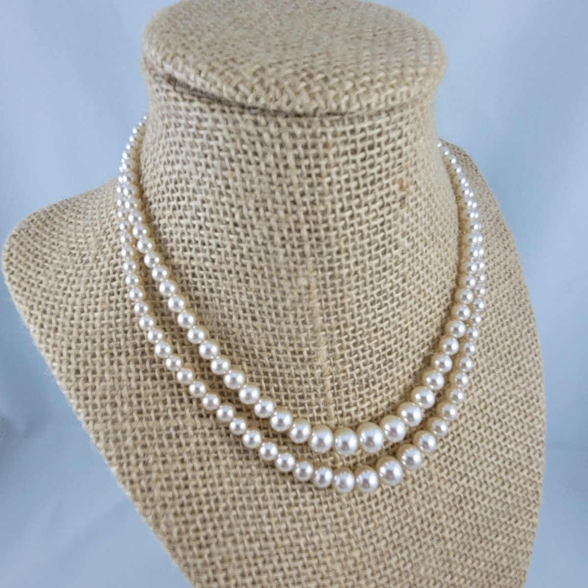 1950's Double Strand Graduated Faux Pearl 16 Inch Adjustable Choker Necklace