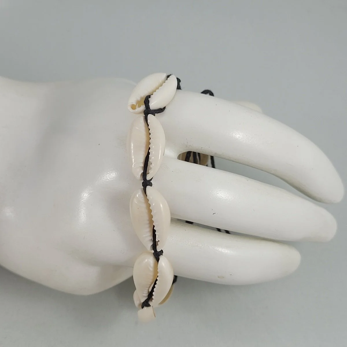 Cowrie Beach Boho 9 Shell Seashell Black Cord Adjustable Bracelet Front View