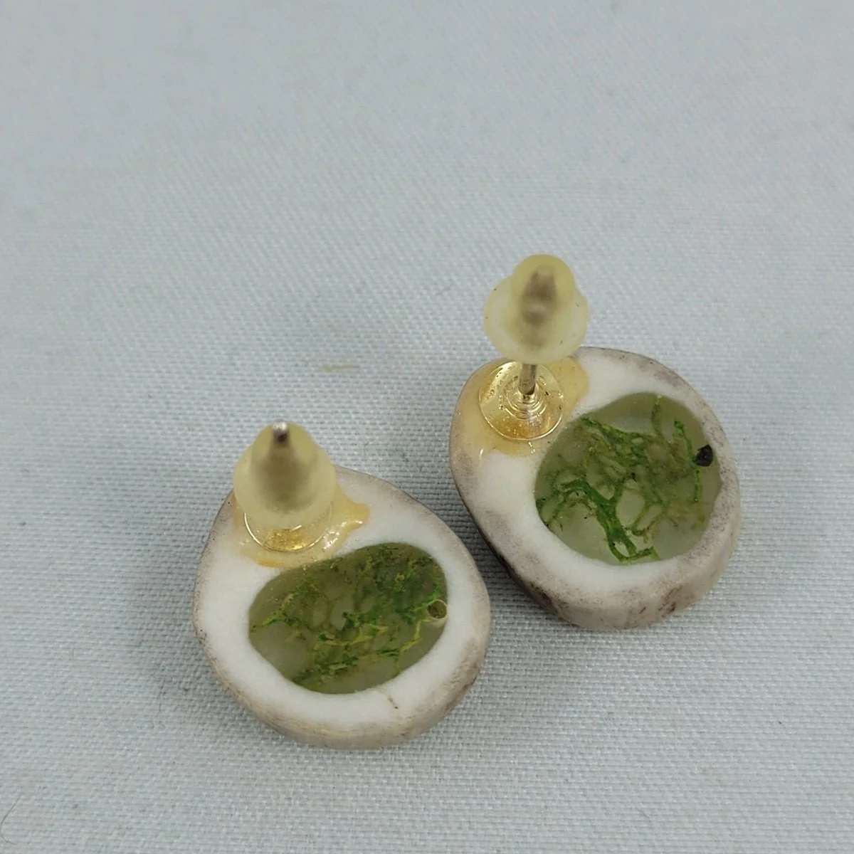 Deer Antler Window Reindeer Moss Resin Pierced Earrings -2.jpg