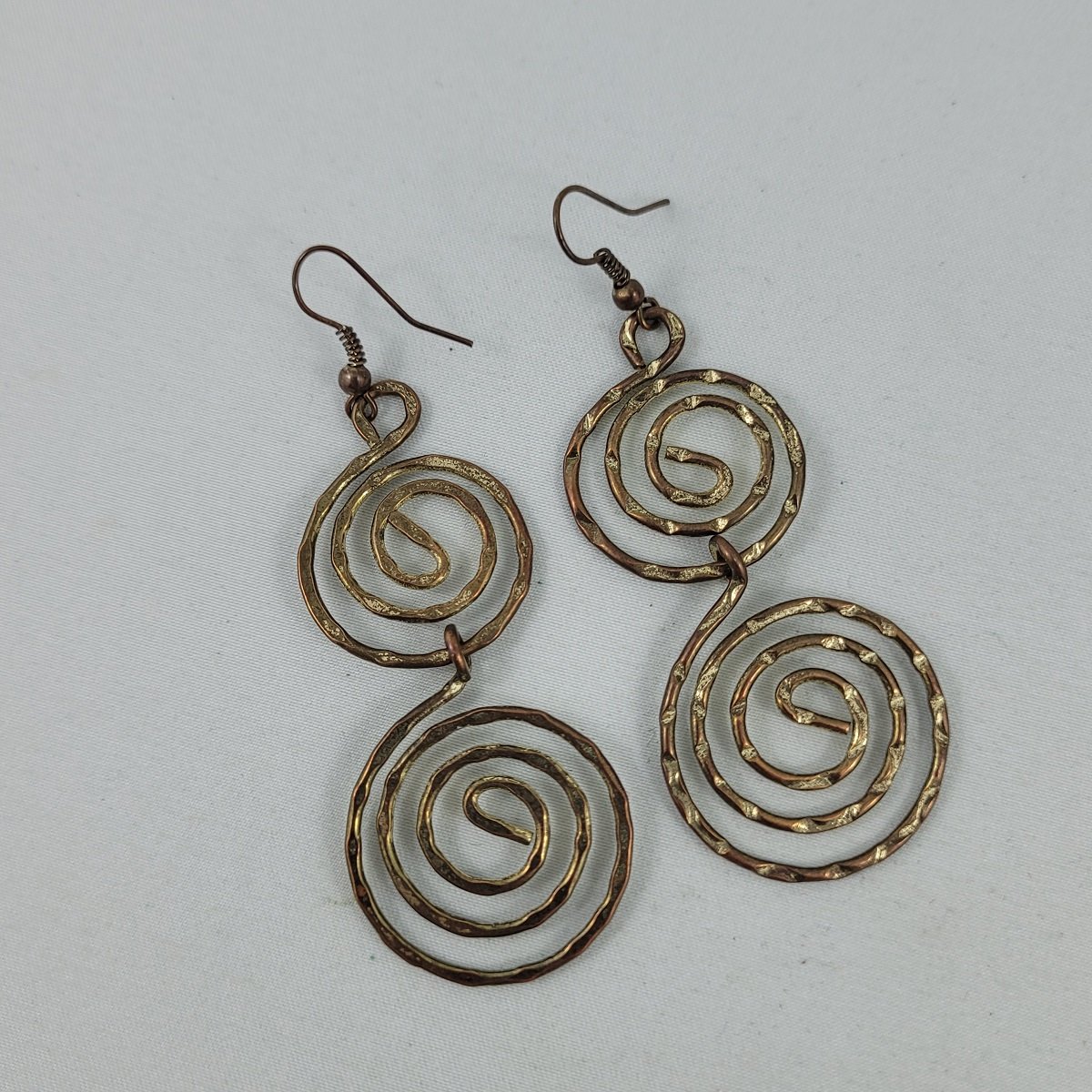 Hatched Double Spiral 3 Inch Drop Dangle Pierced Earrings -1.jpg