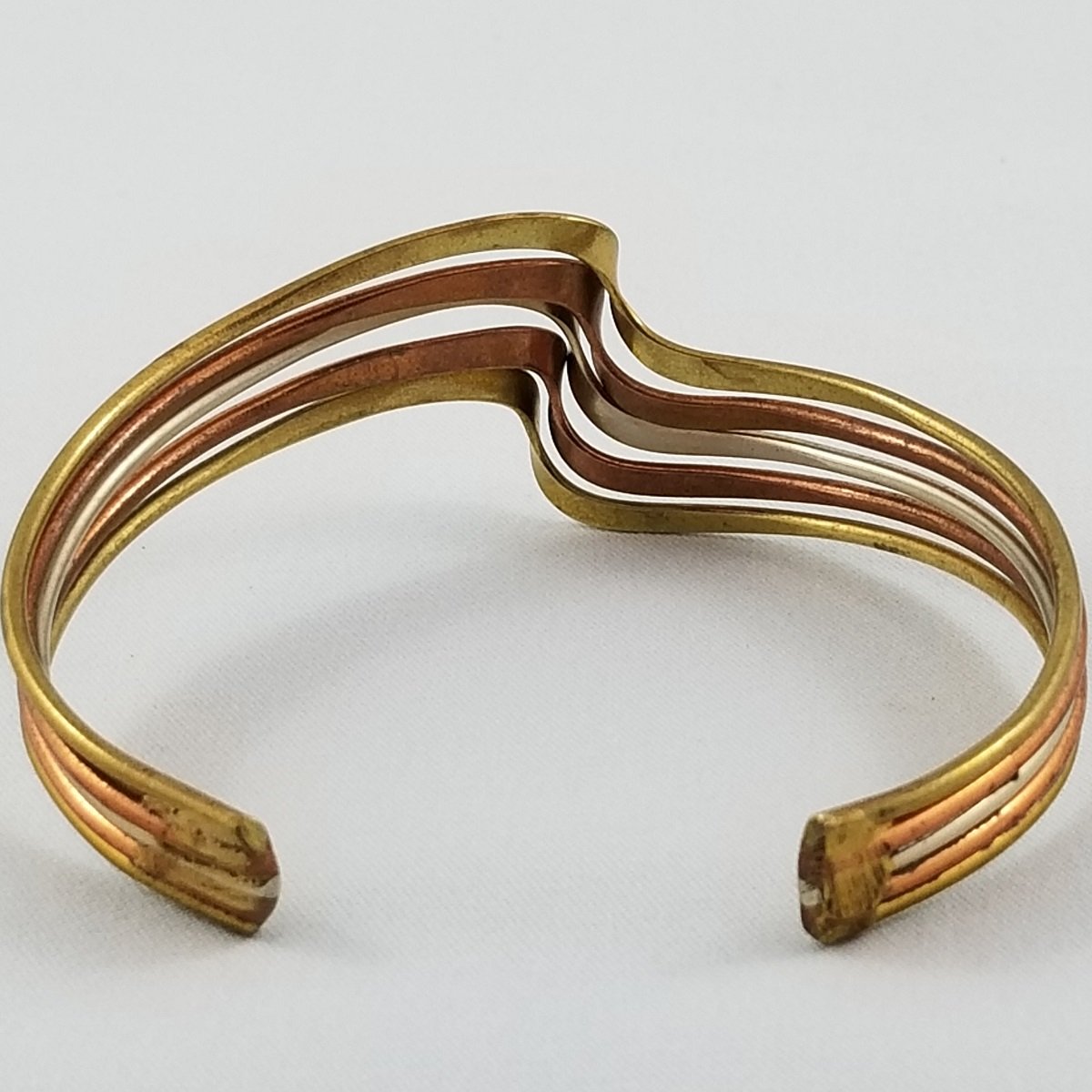 Metales Casados Modernist 1970's Mixed Metal Altered Wavelength Cuff Bracelet -3.jpg