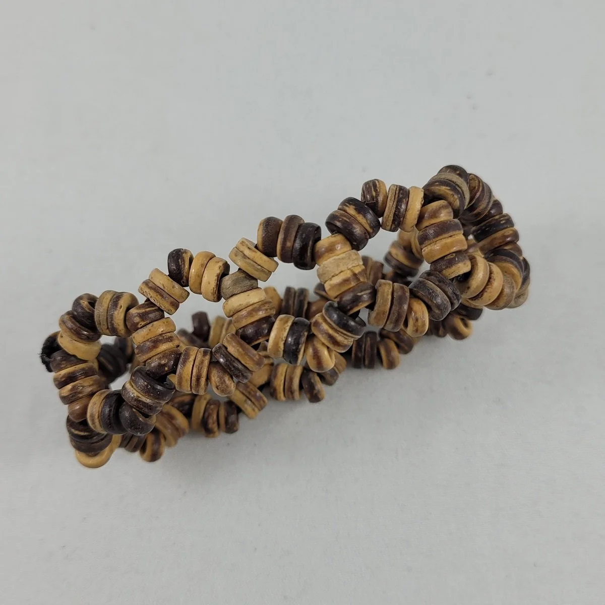 Boho Genuine Coconut Bead Woven Os .875 Inch Beaded Elasticized Stretch Bangle Bracelet -1.jpg
