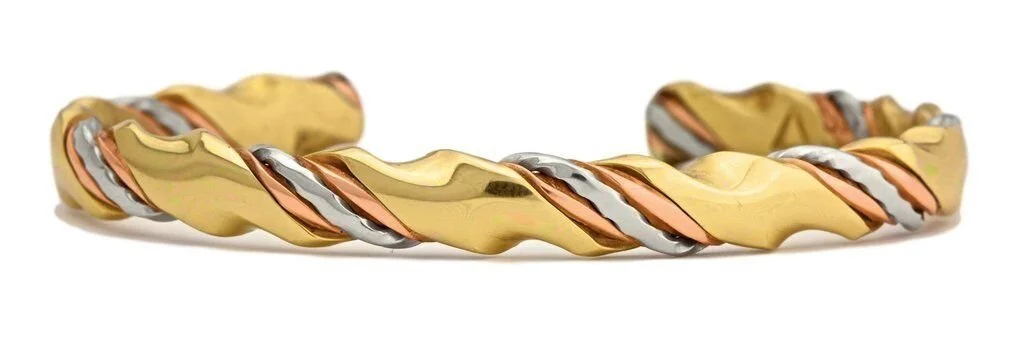 Sergio Lub 1990's Magnetic Tri-Metal Woven Cuff Bracelet Handmade USA.jpg