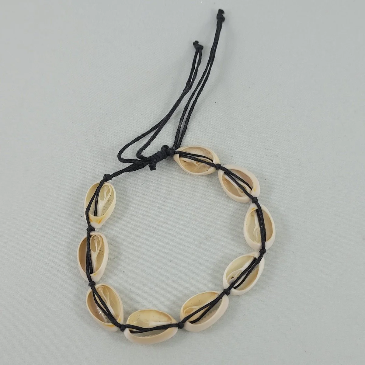 Cowrie Beach Boho 9 Shell Seashell Black Cord Adjustable Bracelet Backside