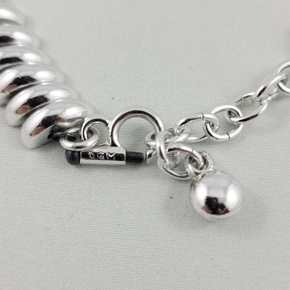 DGM Belibon Modernist Electroform Sterling Silver Crescent Wedge Bead Choker Necklace Close Up Marking (Copy)