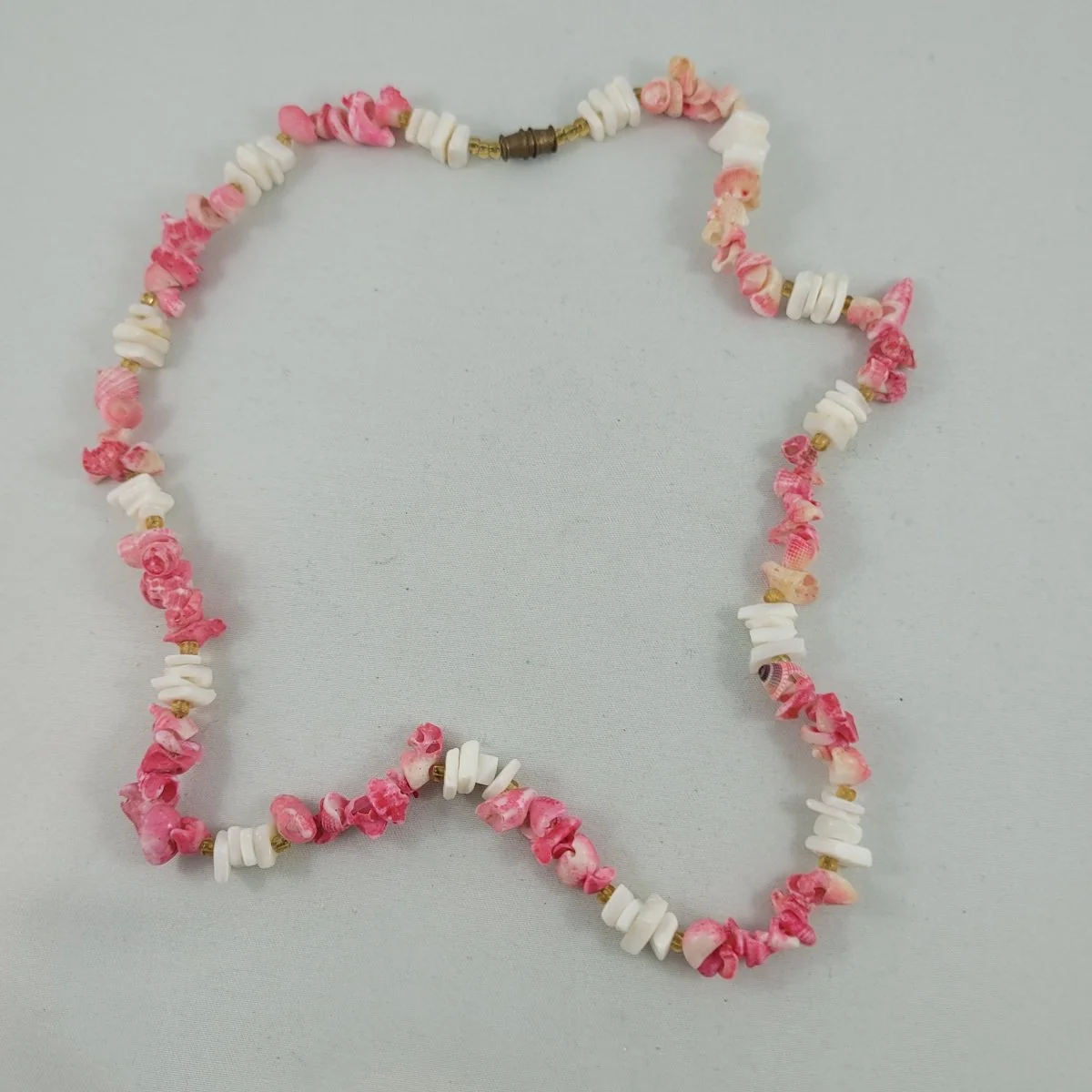 Hawaiian Beach Classic Pink White Puka Mixed Shell 19.75 inch Princess Necklace w Barrel Clasp