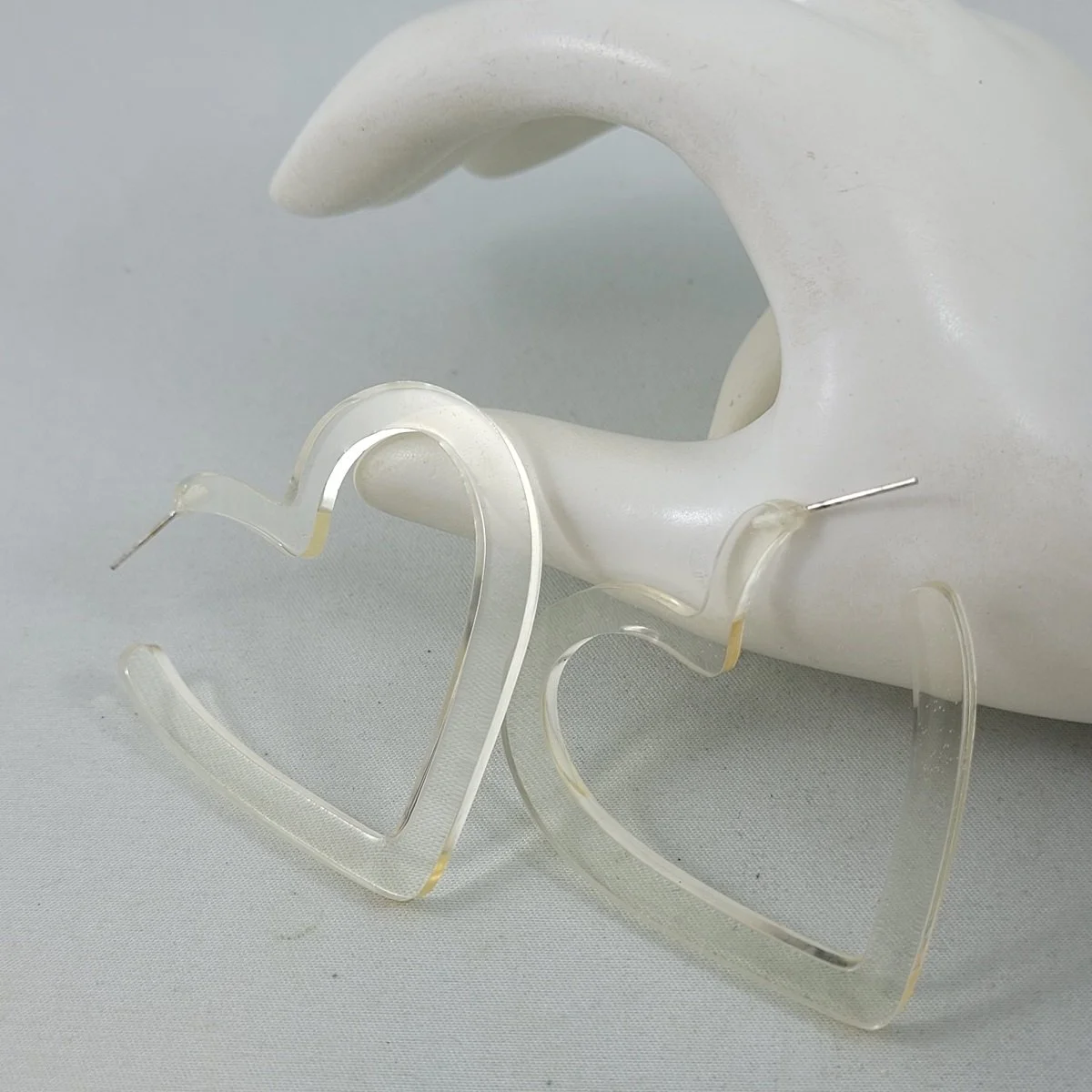 Vintage Clear Lucite Square Tube 2 Inch Hoop Pierced Earrings -3.jpg