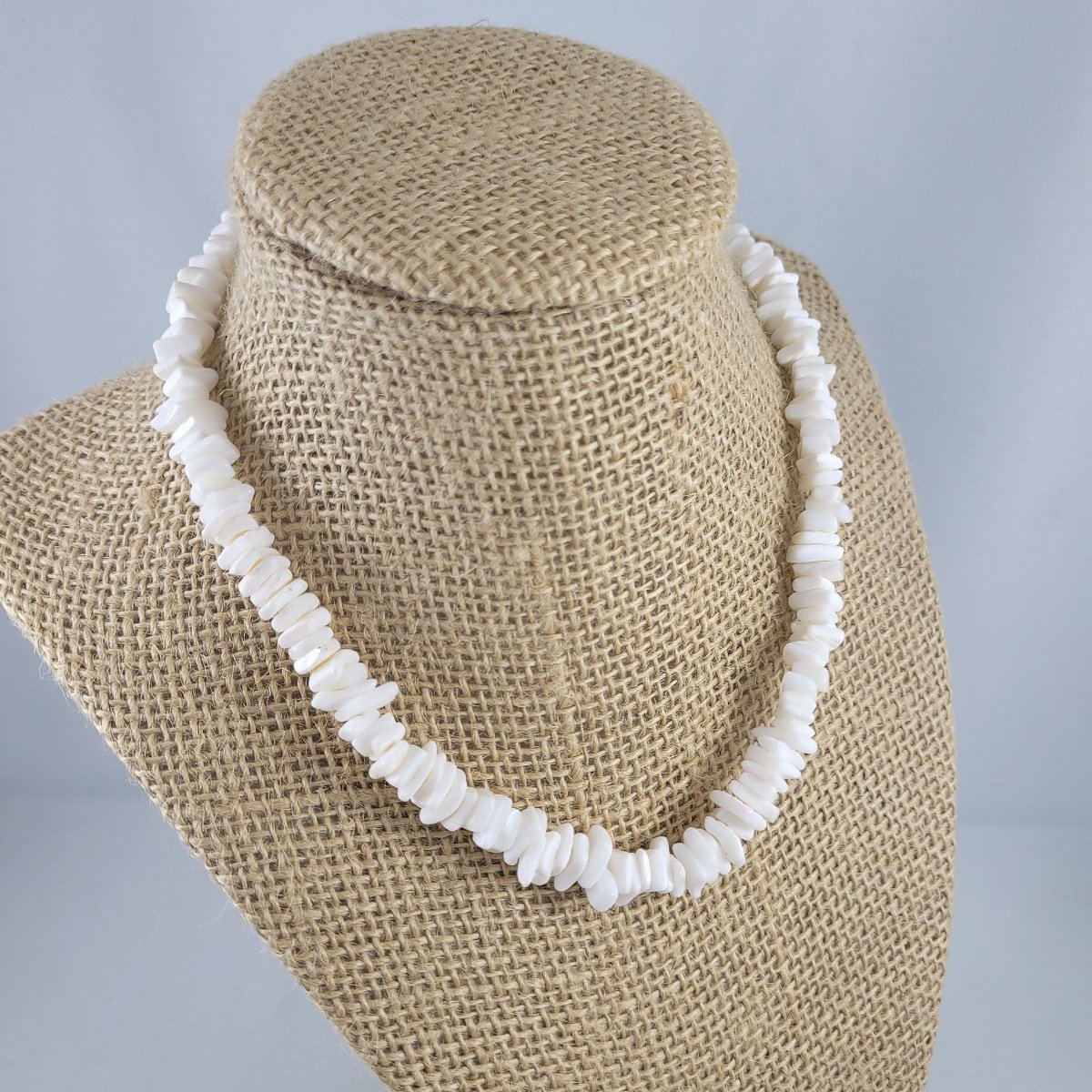 Hawaiian Beach Classic White Puka Shell 16 inch Choker Necklace w Barrel Clasp