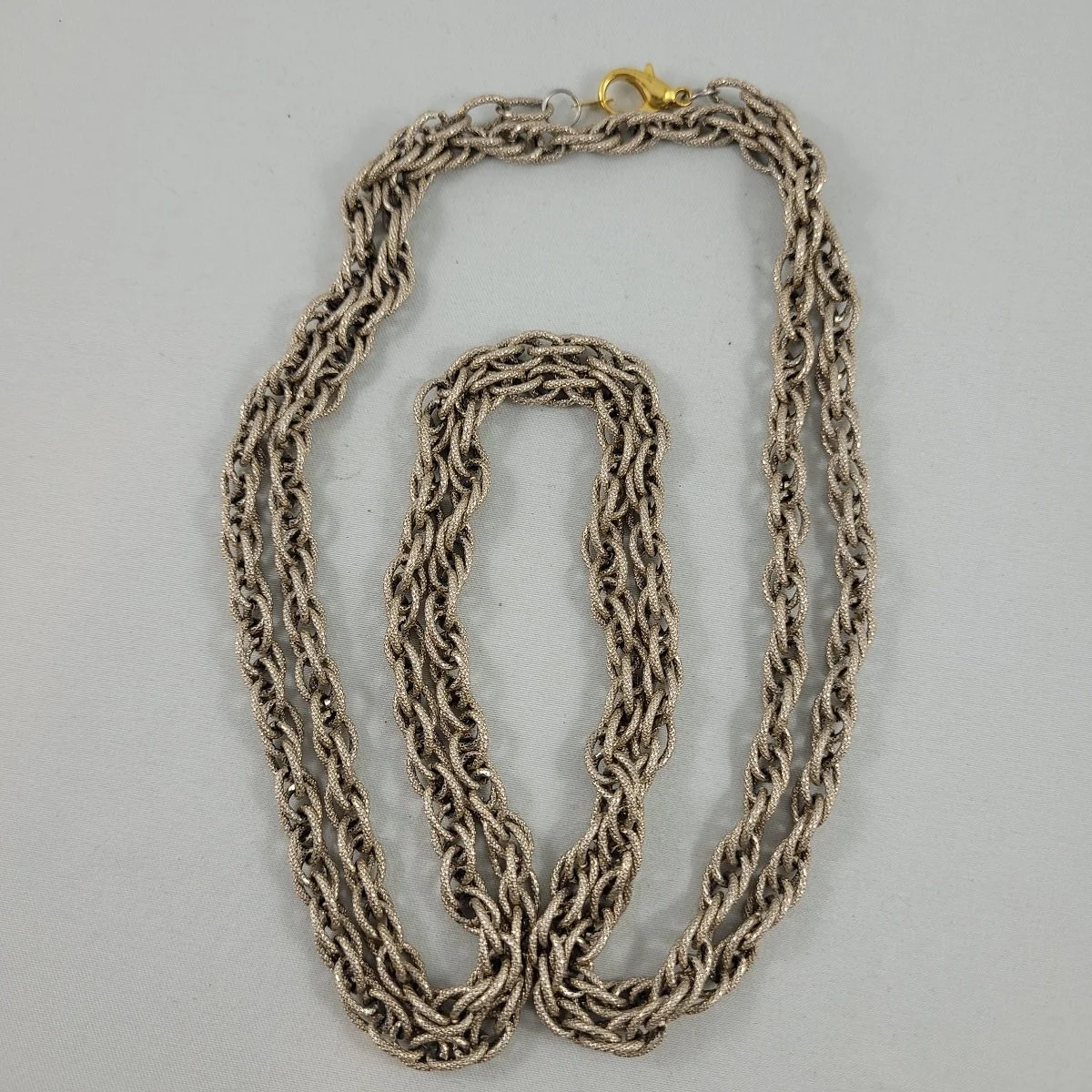 Napier Silvery-Gold White Gold Electroplated Milanese Rope Line Frosted Diamond-Cut Double Cable Chain Rope Necklace.jpg