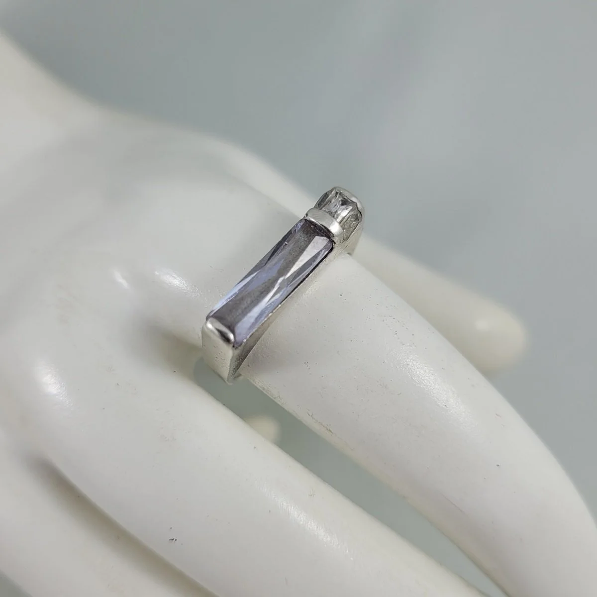 Sterling Silver Multi Faceted Baguette Violet Kunzite Cubic Zirconia 925 Star Hallmarked Flat Rectangular Face Ring Sz 6 -1 (Copy)