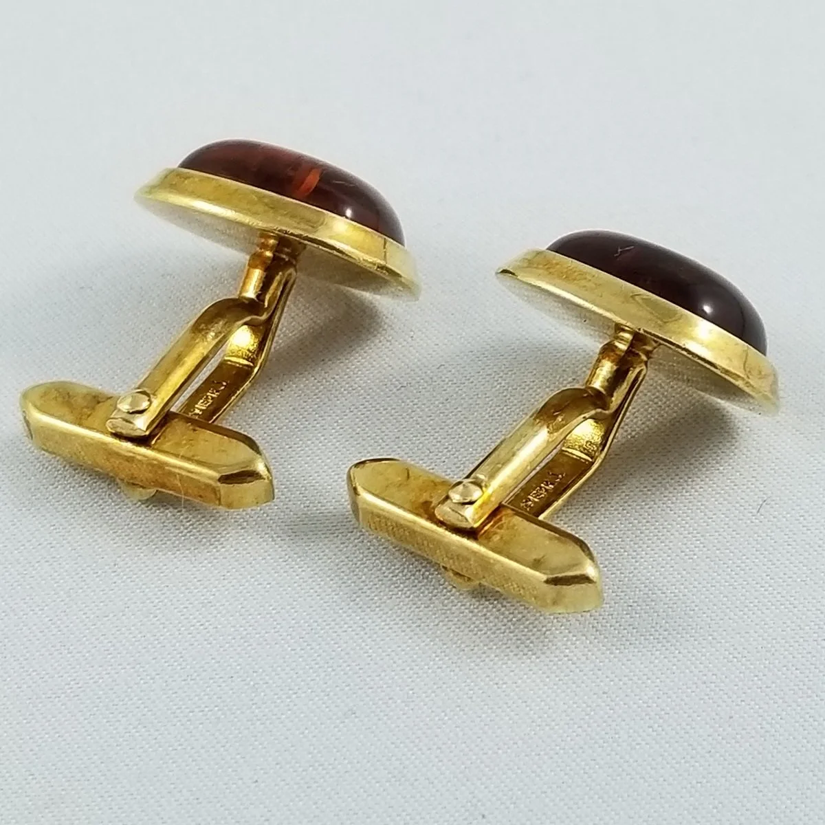 Amerik Amerikaner 1960's “Double” Gold-Filled Cognac Amber Cufflinks -2.jpg
