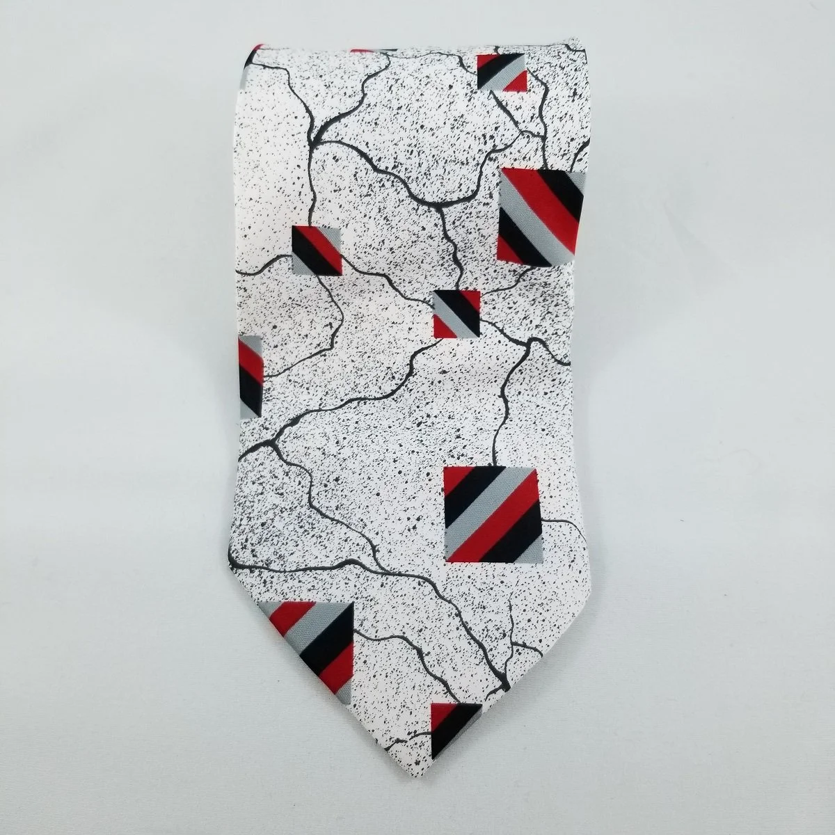 Schiaparelli 1970's Designer Diagonal Striped Squares Splatter Fracture Polyester Necktie -1.jpg (Copy)