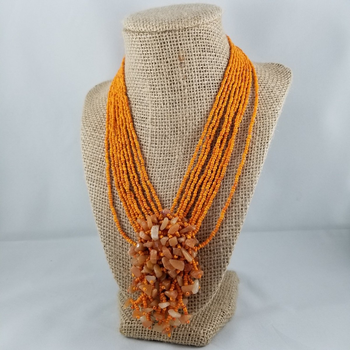 Couture Stanley Hagler Style 1980's Orange Aventurine and Seed Bead Multi-Strand Festoon Necklace