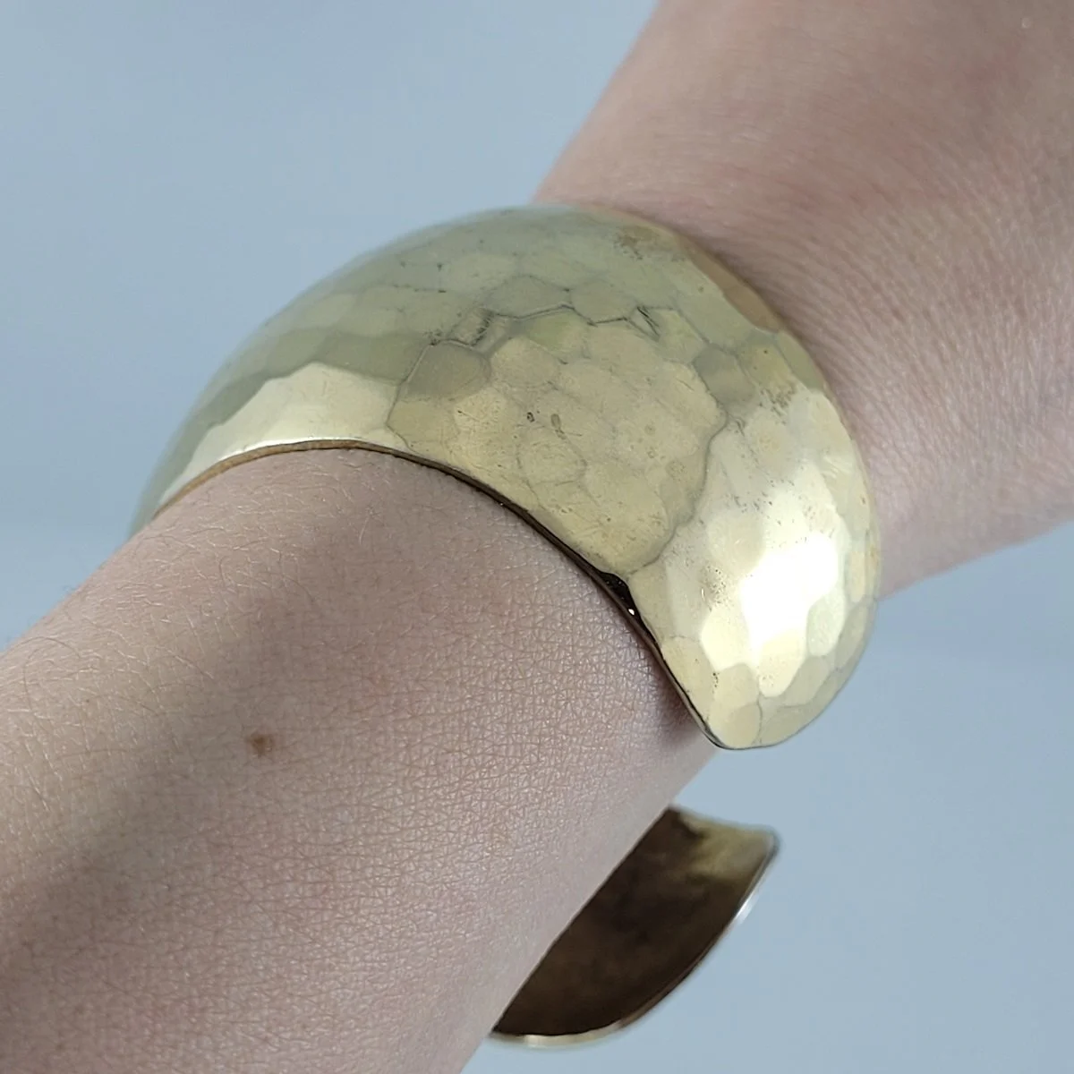 Designer Quality Multi Faceted Hammered Sparkling Golden Brass Slightly Tapered Domed Cuff Bracelet -10.jpg