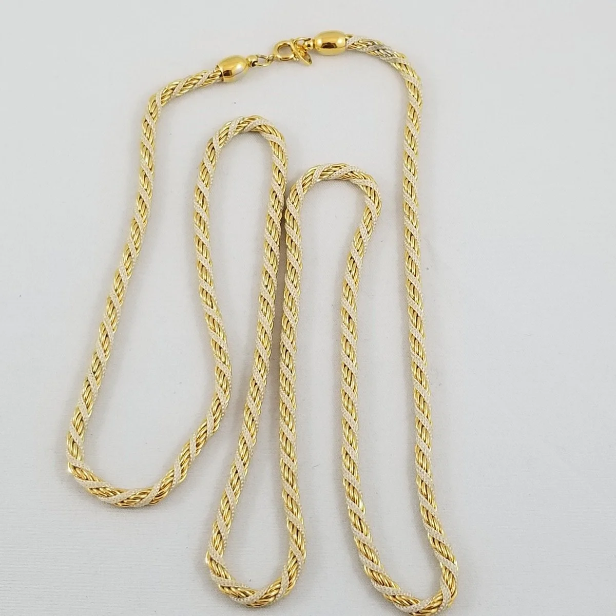 Trifari 1970's Gold-Tone & Cream Nautical Twist Opera Length Necklace