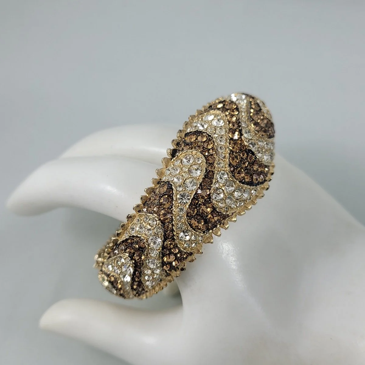LeC Le Couturier Marcel Boucher Paved Topaz Clear Crystal Rhinestones Gold Plated Hinged Clamper Bracelet 9683 -7.jpg (Copy)