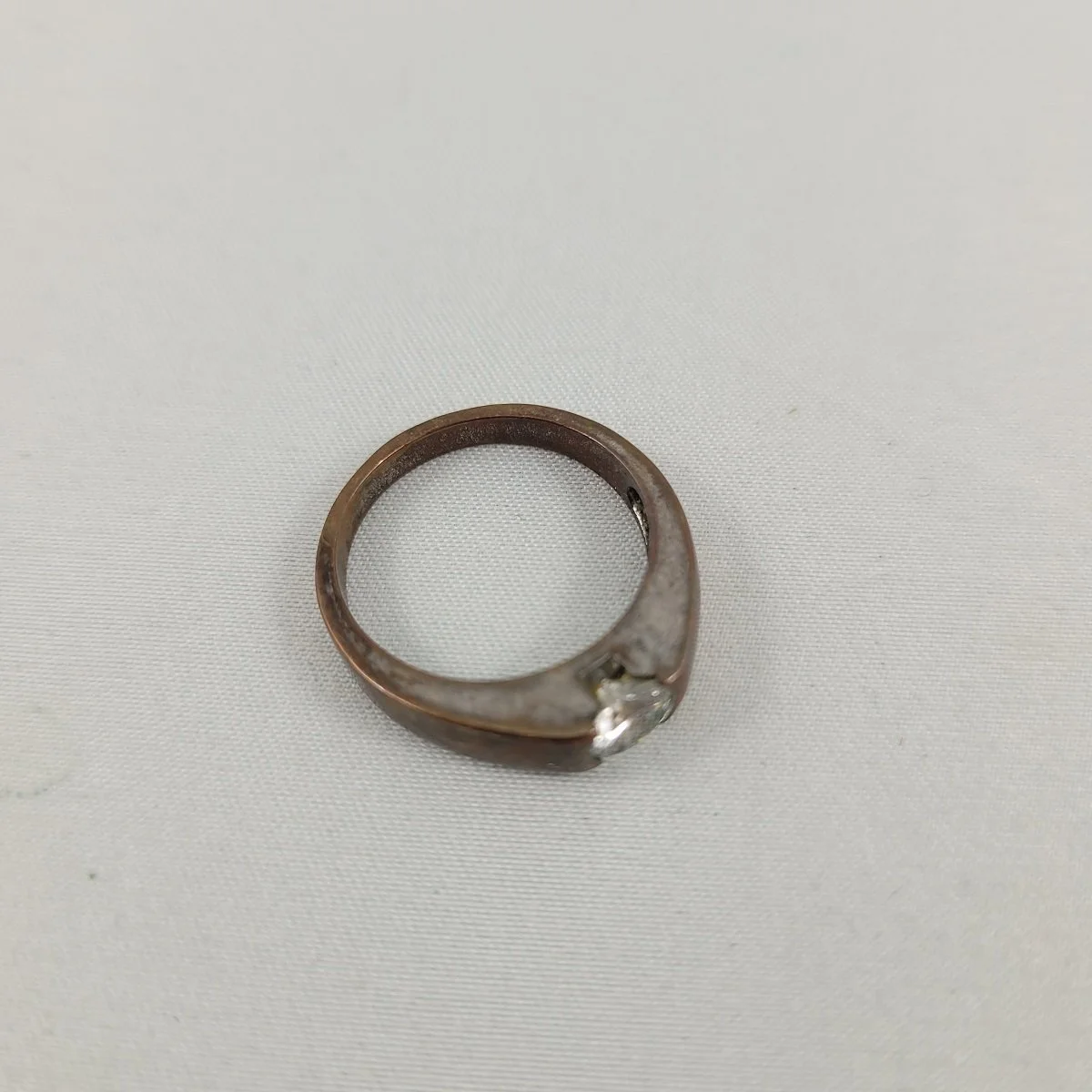 Tension Set Open Back 5.7mm Inset Solitaire Simulated Diamond Silver Wash Copper Ring Size 7 Top View