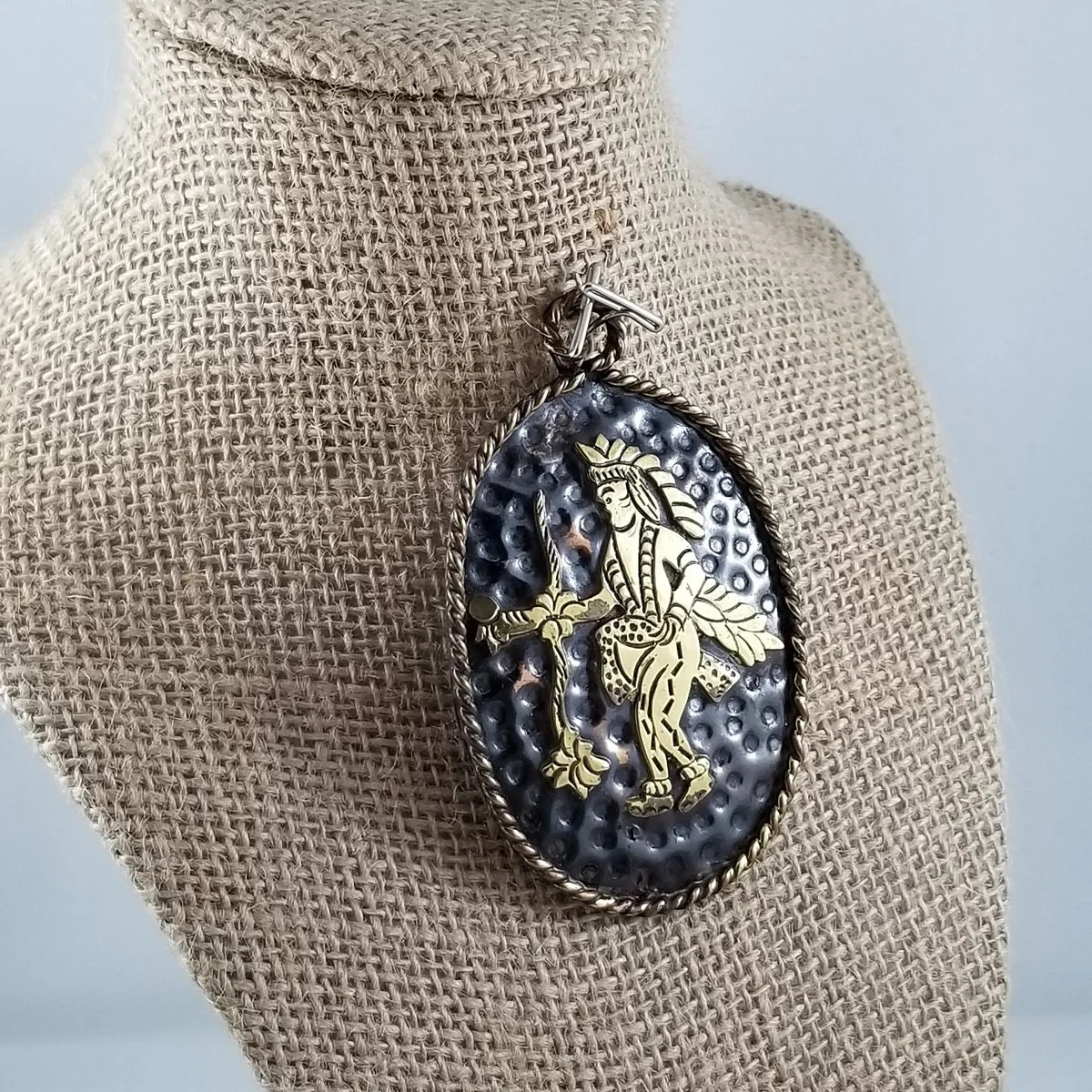 Metales Casados Tlaquepaque Mixed-Metal “Aztec Dancer” Oversized Pendant -5.jpg