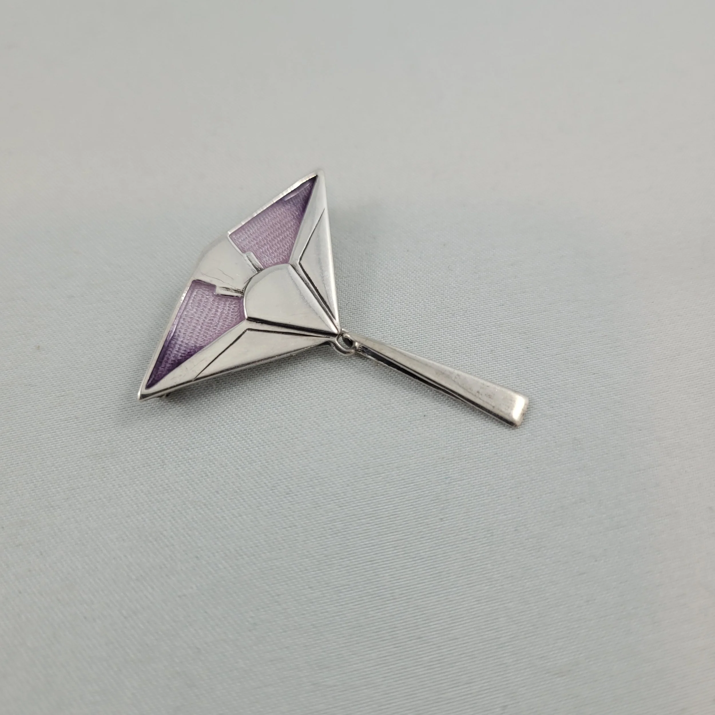 Pat Cheney Scottish Nouveau Jugendstil Sterling Silver Lilac Guilloché Enamel Fan Drop Brooch -1.jpg