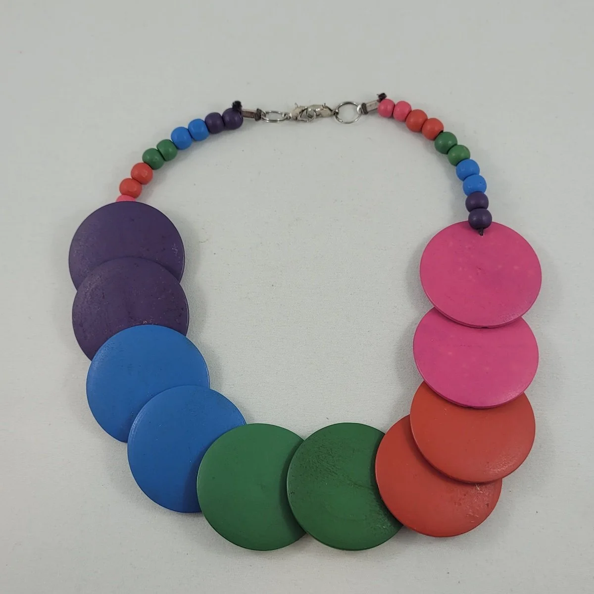 Handcrafted Multi Coloured Overlapping Flat Wood Disc Beads Colour Block Beaded Princess Necklace -5.jpg (Copy)