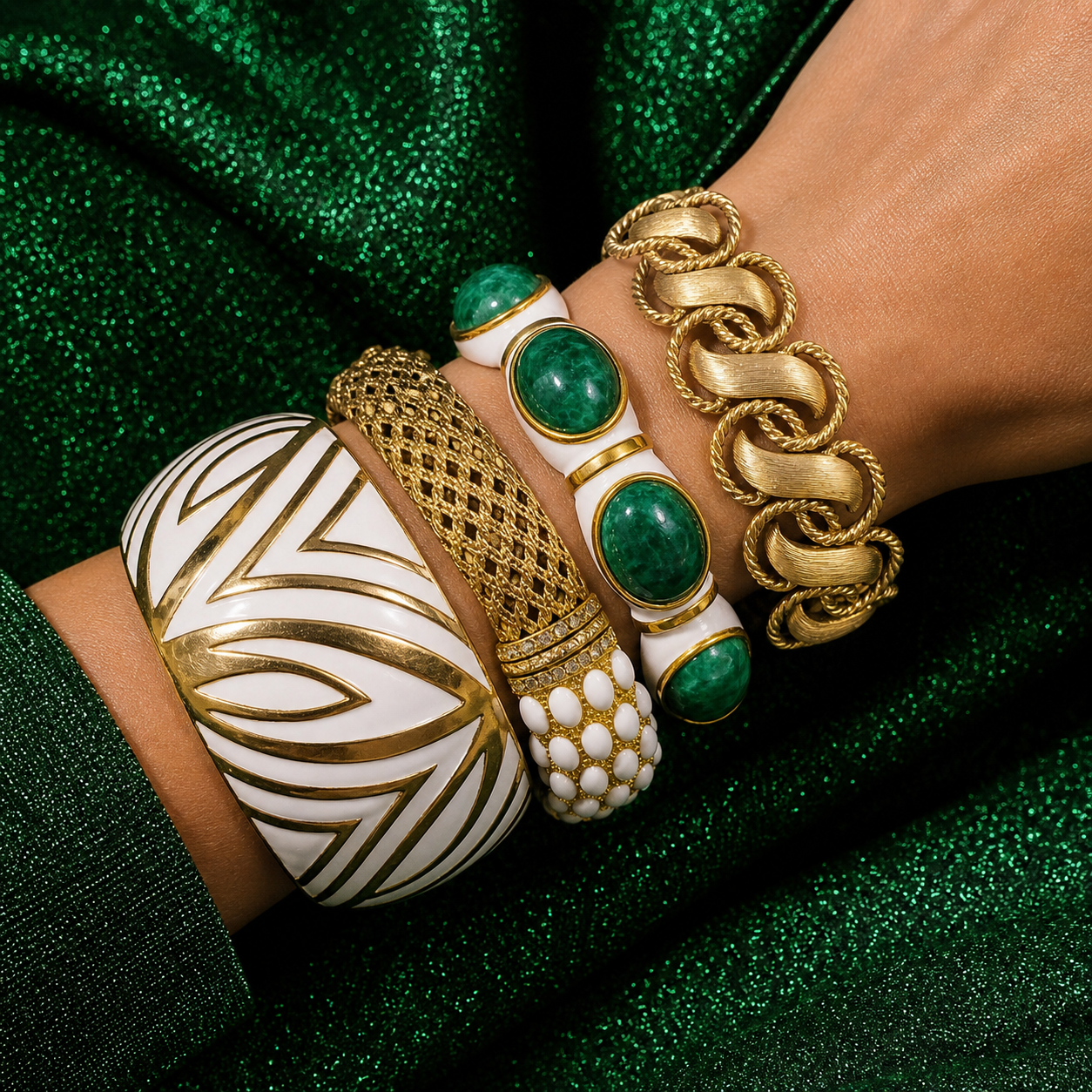Trifari Brushed Gold-tone Rope Accent S-Panel Link Bracelet - Model.png