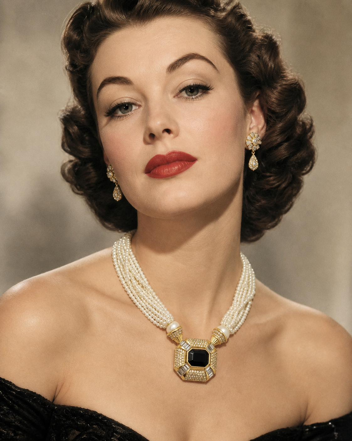 Oscar de la Renta Rhinestone and Pearl Multi-Strand Torsade Statement Necklace - MODEL.png