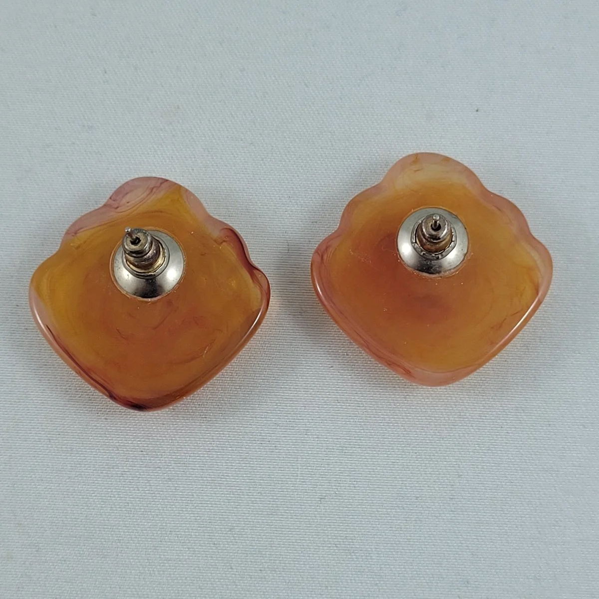 G Convert SA Oyonnax French Translucent Honey Amber Swirl Cushion Ribbon Rhodoid Pierced Earrings -1.jpg (Copy)
