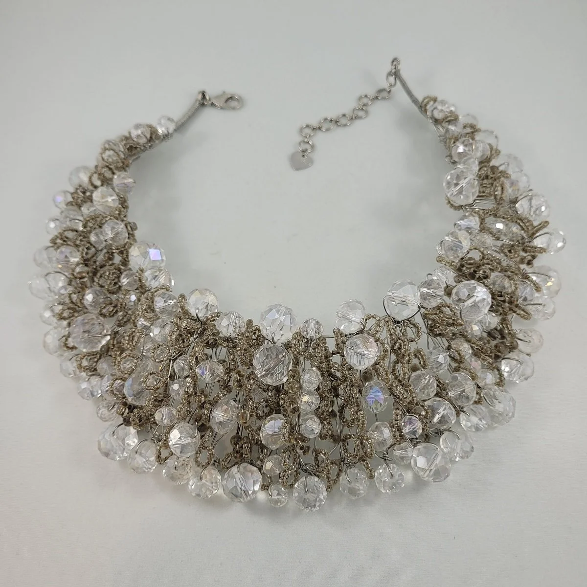 ALDO Wire Cluster Faceted Crystal Bead Statement Bib Choker Collar Necklace 4 (Copy)