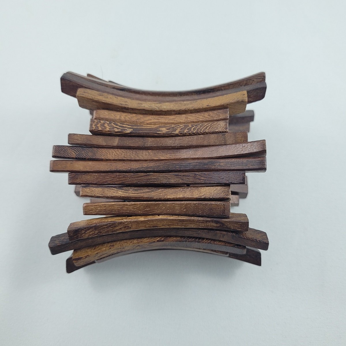 Avant-Garde Curved Natural Wood Vertical Panel Stretch Elasticized Wide Bracelet Side View