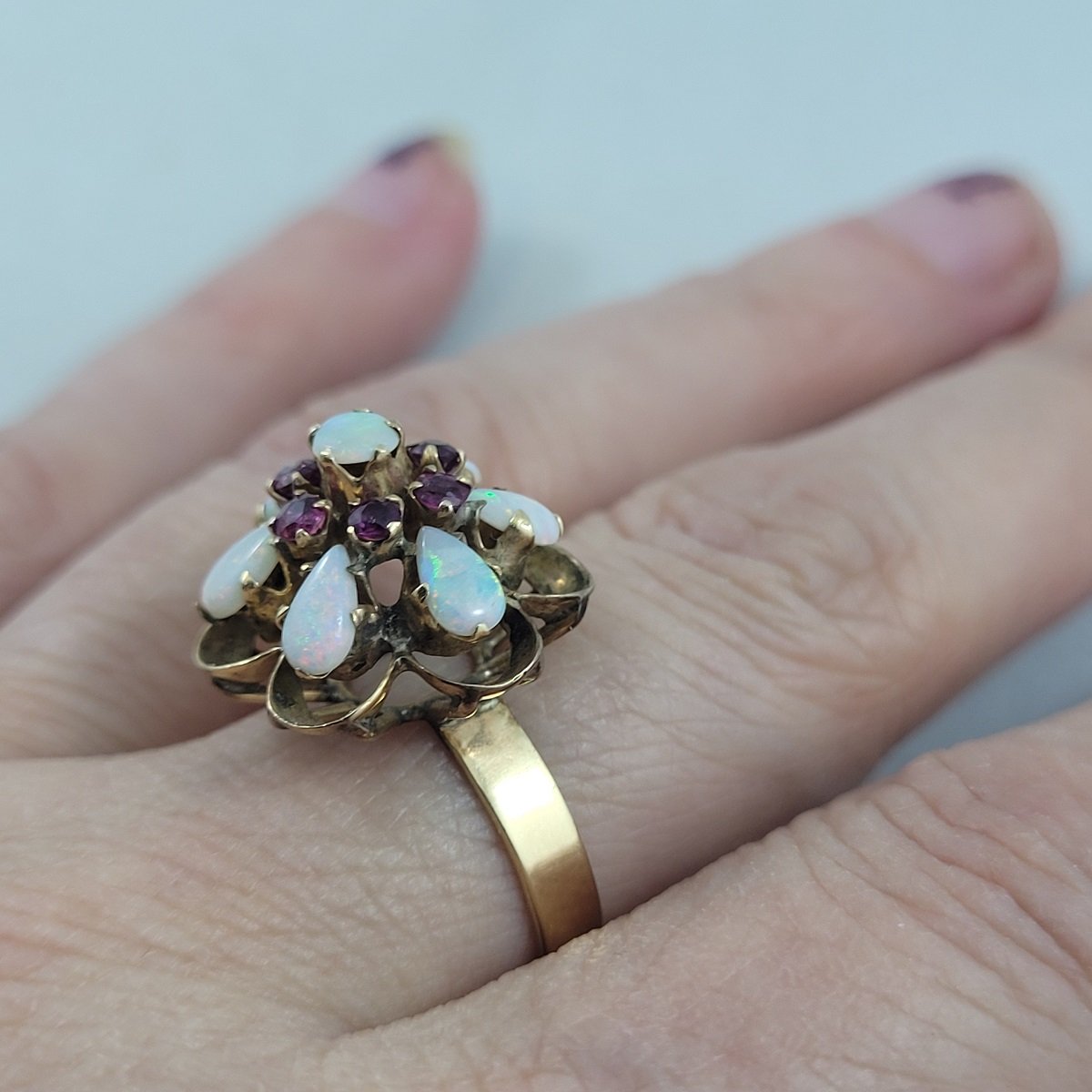 Thai Princess Harem Solid 10K Gold Australian Fire Opal & Ruby Ring Size 7 -3.jpg