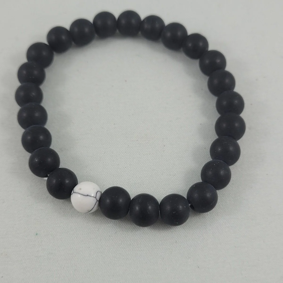 Gemstone Matte Black Onyx and Howlite Round 8mm Bead Stretch Elasticized Bracelet -1.jpg