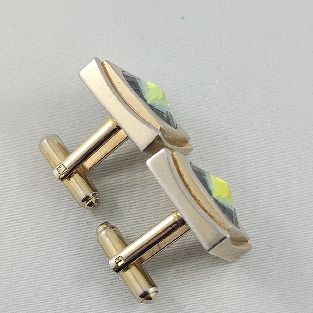 Modernist Olivine Watermelon Rivoli Austrian Crystal Square Cufflinks -4.jpg
