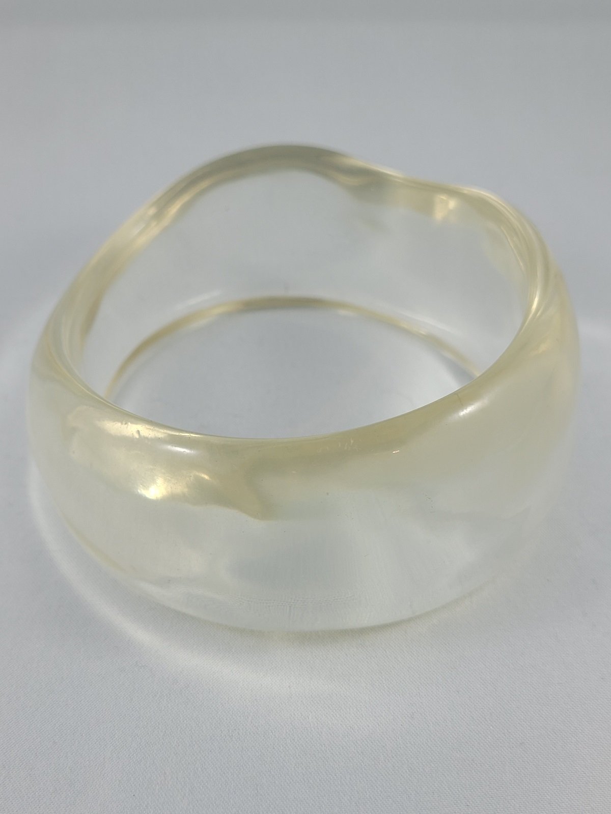 Archival Modernist “Ice” Series Space Age Asymmetric Freeform Champagne Lucite Oversized Bracelet Bangle -1.jpg